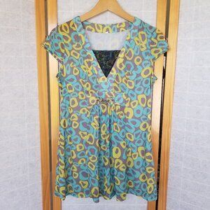 Vintage Y2K Stretch Top Fit and Flare Geometric Baby Doll Size Small
